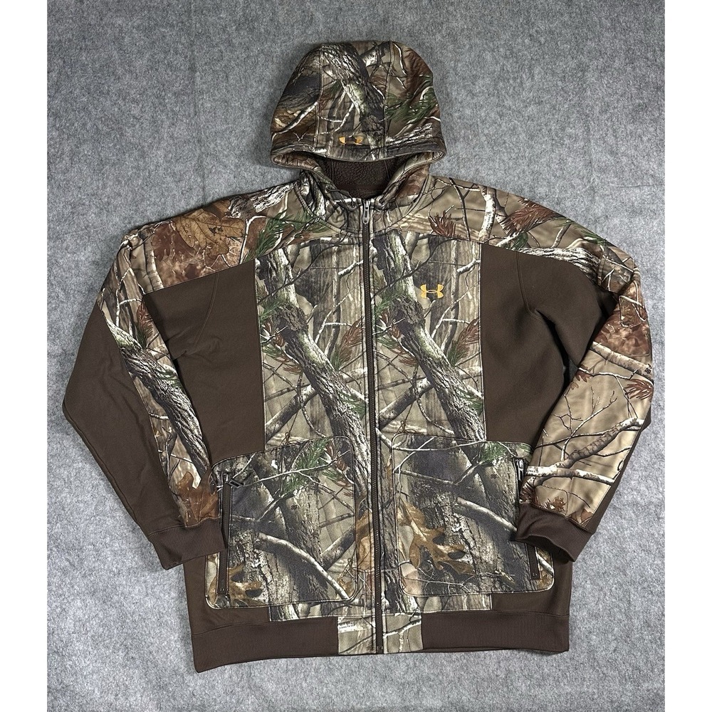 Under Armour Ayton Jacket 2XL Camo Full Zip Hoodie Hunting Camping Hiking Flaws